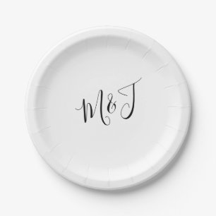 Assiettes En Carton Initiales simples en couple de script 