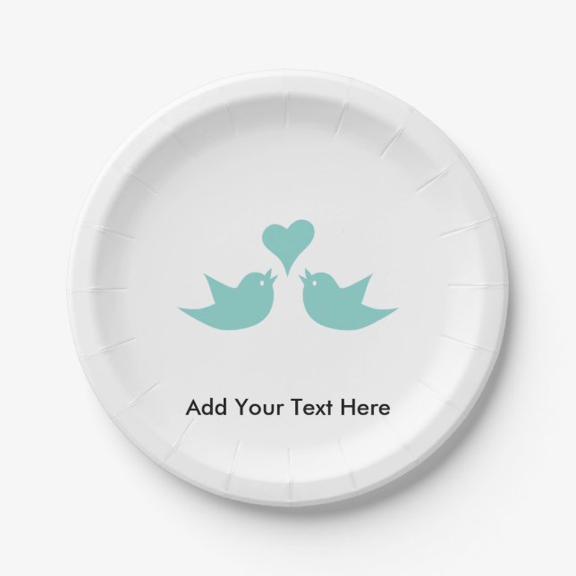 Assiettes En Carton Inséparables avec le texte personnalisé du coeur (Devant)
