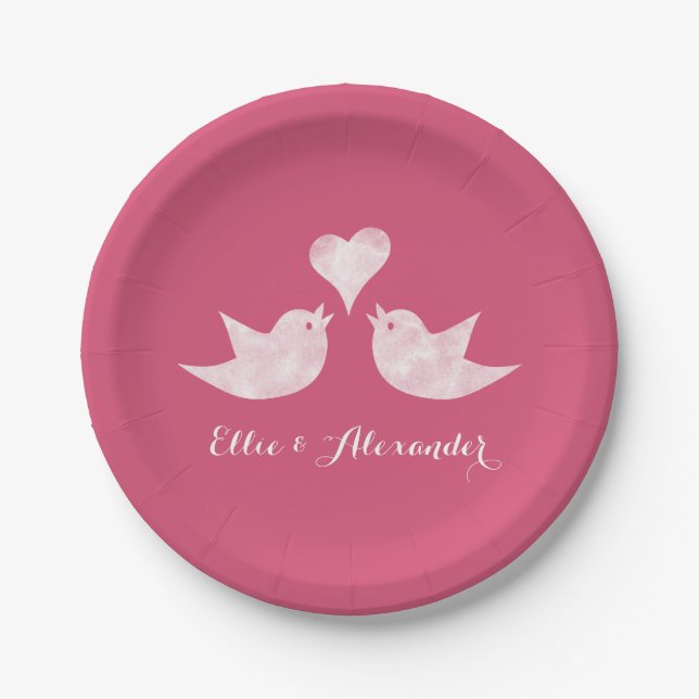 Assiettes En Carton Inséparables avec le texte personnalisé du coeur (Devant)