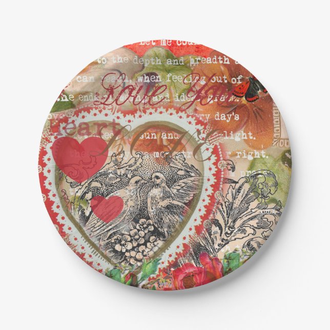 Assiettes En Carton Inséparables Heart Red Art Collage (Devant)