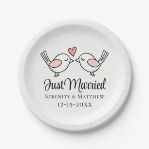 Assiettes En Carton Inséparables Lovebirds roses juste marié Mariage
