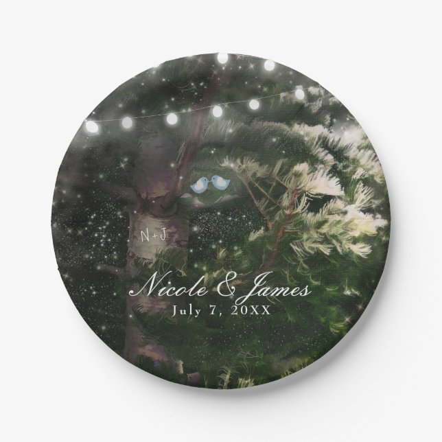 Assiettes En Carton Inséparables + Pine Tree Nuit Mariage Réception (Devant)