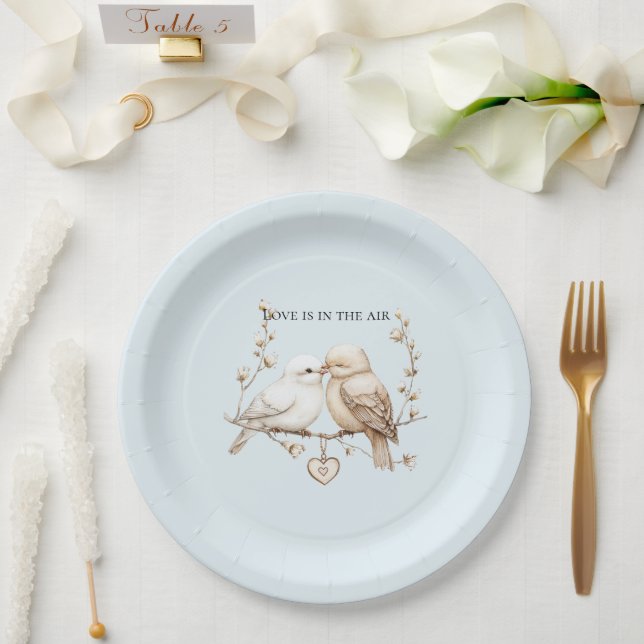 Assiettes En Carton Inséparables romantiques Mariage de coeur (Mariage)