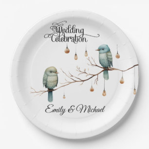 Assiettes En Carton Inséparables rustiques de bois Mariage romantique
