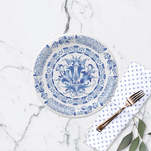 Assiettes En Carton Inspiré du bleu et blanc de Delft hollandais (Créateur téléchargé)