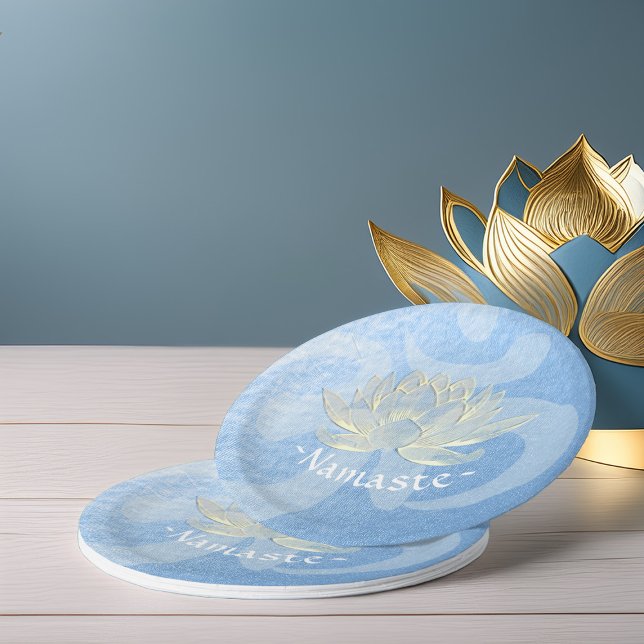Assiettes En Carton Instructeur de méditation Blue Gold Lotus Yoga Stu (Créateur téléchargé)