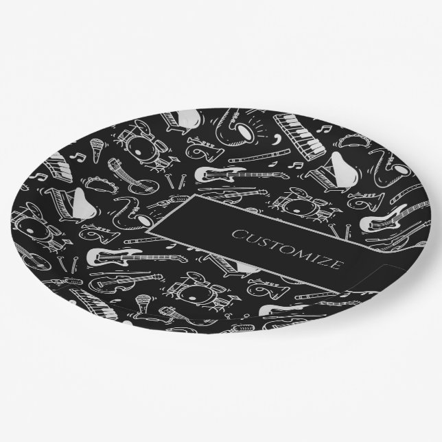 Assiettes En Carton Instruments noirs et blancs personnalisés 2 (Angle)