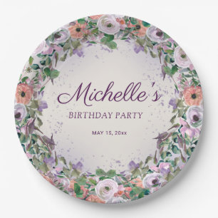 Assiettes En Carton Invitation anniversaire florale aquarelle lilas vi
