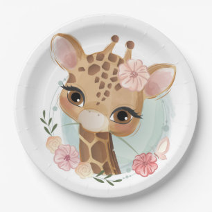 Assiettes En Carton Invitation Baby shower Giraffe en Aquarelle rose