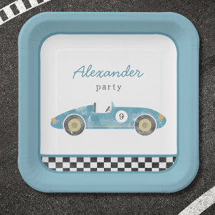 Assiettes En Carton Invitation d'anniversaire de voiture de course ble