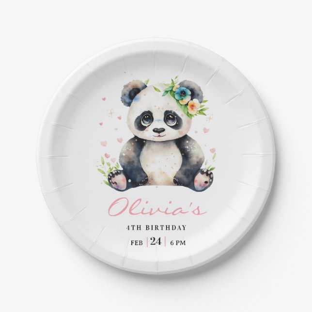 Assiettes En Carton Invitation d'anniversaire Panda, Anniversaire de f (Devant)