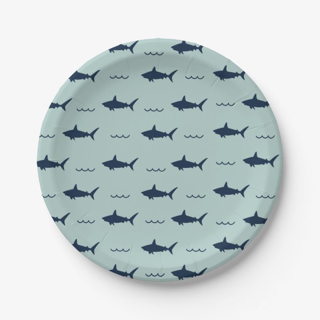 Assiettes En Carton Invitation de fête d'anniversaire de requin (Devant)