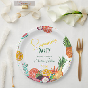 Assiettes En Carton Invitation de fête d'été fruit tropical jaune