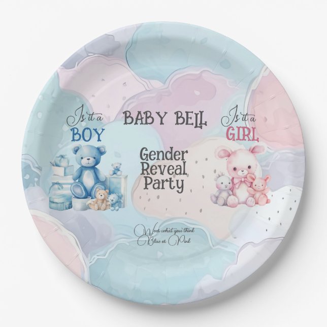 Assiettes En Carton Invitation de révélation du sexe du bébé (Devant)