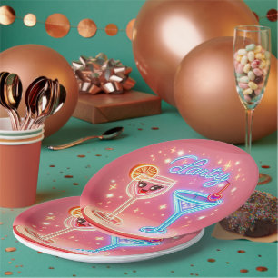 Assiettes En Carton Invitation Neon de l'heure de fête personnalisée