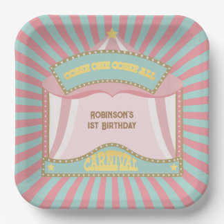 Assiettes En Carton Invitations d'anniversaire du carnaval rose Retro