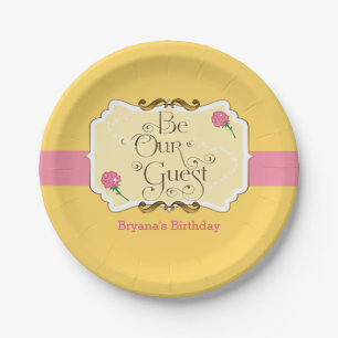 Assiettes En Carton Invité d'honneur Fête de princesse aux roses jaune