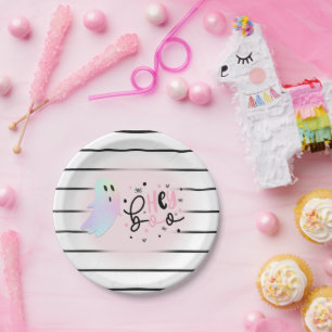 Assiettes En Carton Iridescente Ghost Hey Boo Pink Halloween Anniversa