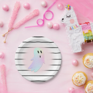 Assiettes En Carton Iridescente Ghost Hey Boo Pink Halloween Anniversa