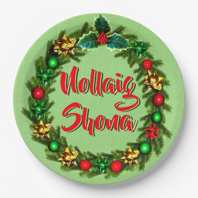 Assiettes En Carton Irish Nollaig Shona Joyeux Noël 9" (Devant)