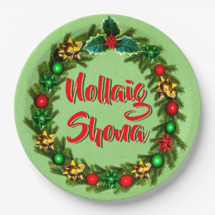 Assiettes En Carton Irlandais Nollaig Shona Joyeux Noël 9"