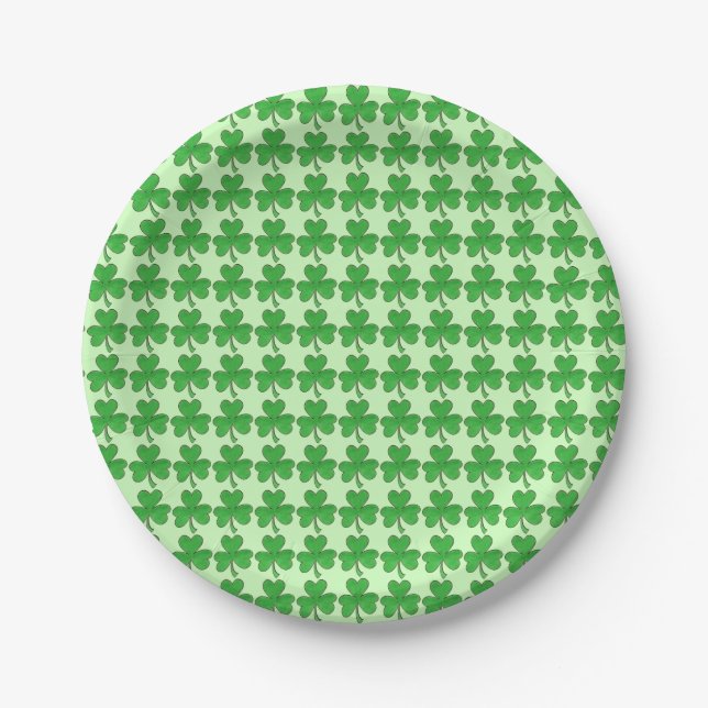 Assiettes En Carton Irlandais Shamrock Vert Clover St. Patrick's Day (Devant)