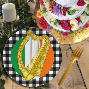 Assiettes En Carton Irlande Plaque, Harpe, Plaid de buffle et drapeau 
