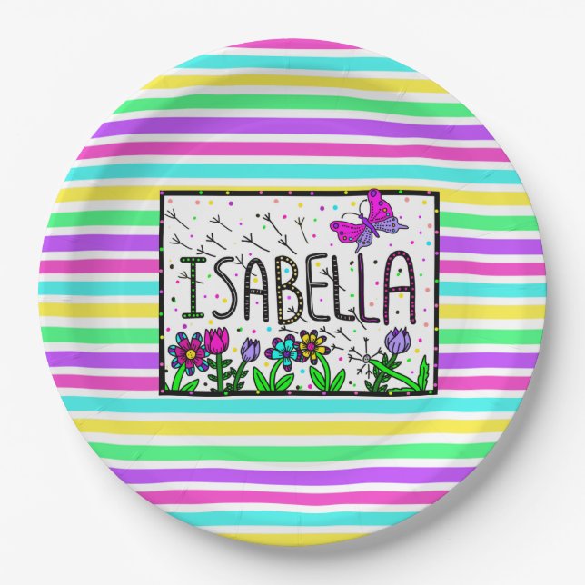 Assiettes En Carton Isabella - Le nom Isabella dessin lunique (Devant)