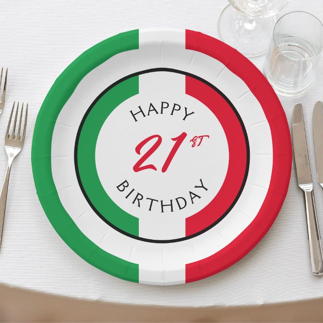 Assiettes En Carton Italie Italie Drapeau italien Joyeux anniversaire (Italy Italian flag happy 21st birthday paper plates)