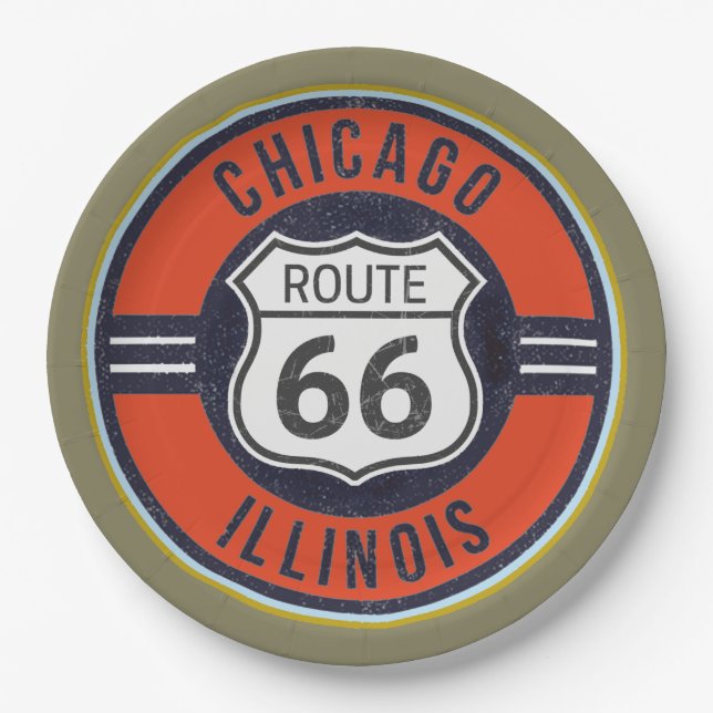 Assiettes En Carton ITINÉRAIRE 66 CHICAGO - plaques à papier (Devant)
