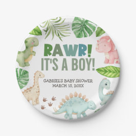 Assiettes En Carton It's a Boy Dinosaur Baby Shower