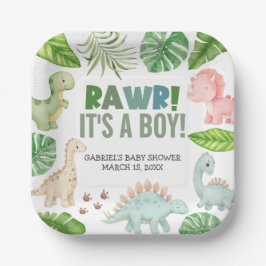 Assiettes En Carton It's a Boy Dinosaur Baby Shower