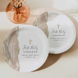 Assiettes En Carton Ivory Agate Parties scintillant d'or Première comm