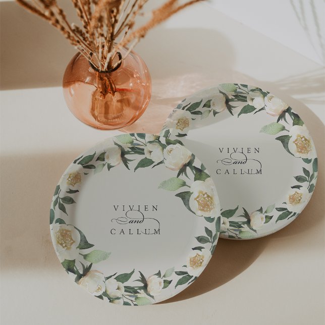 Assiettes En Carton Ivory Bloom | Mariage fleuri personnalisé (Créateur téléchargé)