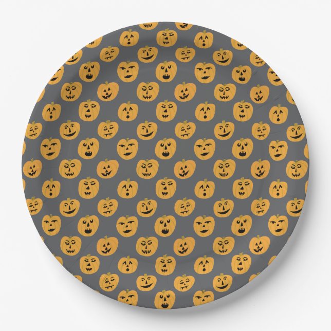Assiettes En Carton Jack-O-Lanterns CITROUILLE d'Halloween (Devant)
