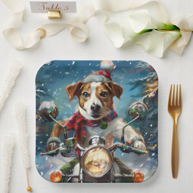 Assiettes En Carton Jack Russell Chien équitation Moto Noël (Mariage)