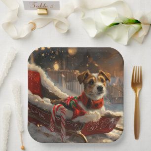 Assiettes En Carton Jack Russell Chien Festive de Noël