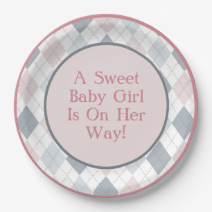 Assiettes En Carton Jacquard blanc rose gris