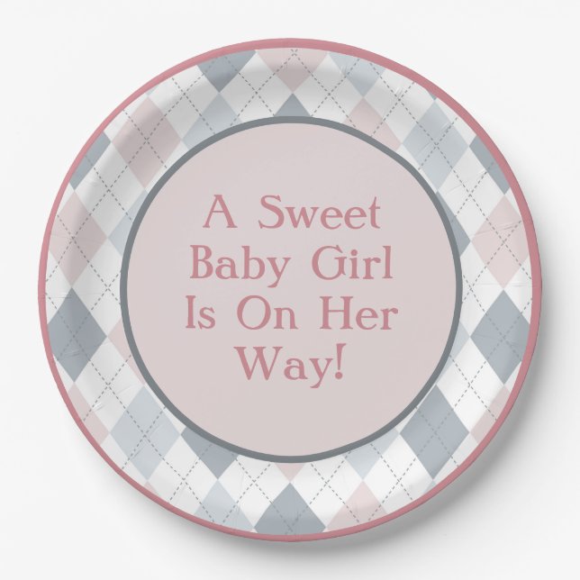 Assiettes En Carton Jacquard blanc rose gris (Devant)
