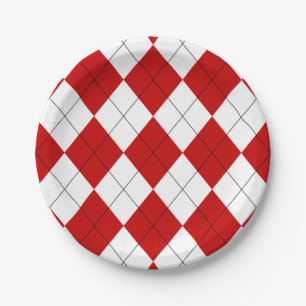 Assiettes En Carton Jacquard preppy Tartan Diamond Plaid Rouge Blanc