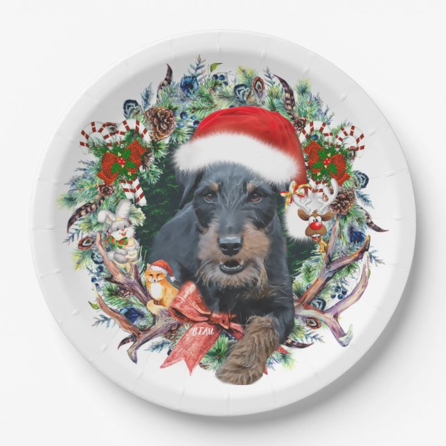 Assiettes En Carton Jagdterrier, Joyeux Noël (Devant)