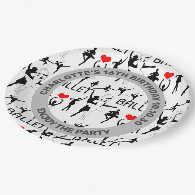 Assiettes En Carton J'Aime Le Motif De Ballet. Danseurs de ballet noir (Angle)