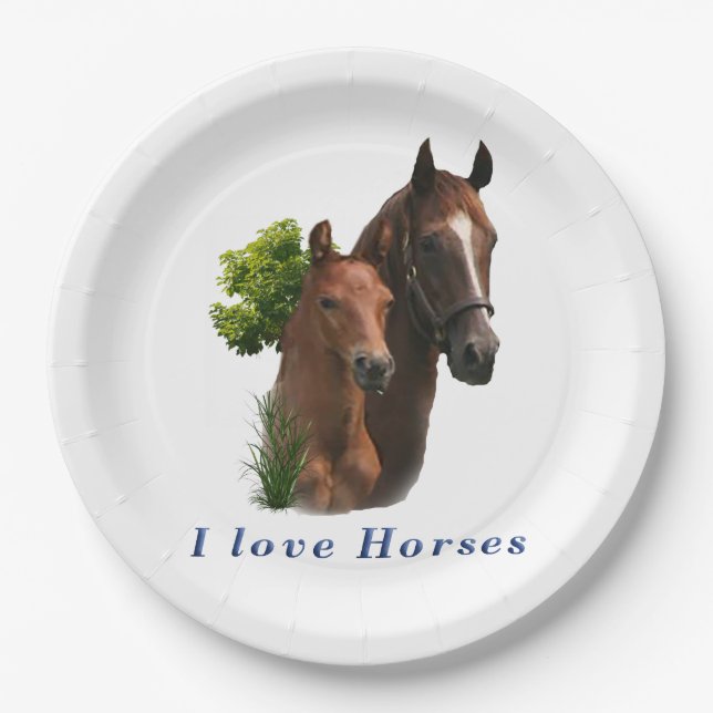 Assiettes En Carton J'aime les chevaux (Devant)