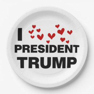 Assiettes En Carton J'aime les coeurs du président Trump