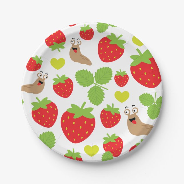 Assiettes En Carton J'aime les fraises Motif sans couture (Devant)