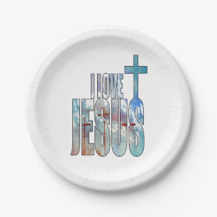 Assiettes En Carton J'aime les plaques à papier de Jésus