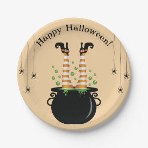 Assiettes En Carton Jambes De Sorcière Sticking Halloween Cauldron