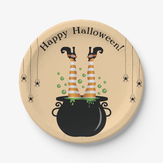 Assiettes En Carton Jambes De Sorcière Sticking Halloween Cauldron (Devant)