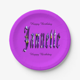 Assiettes En Carton Janette, Nom, Logo, Plaque d'Anniversaire En Papie