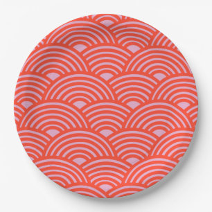 Assiettes En Carton Japon Vague Seigaiha Motif rose rouge